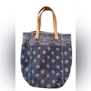 Gap Boho Blue Chambray Paisley Bandana Print Tote